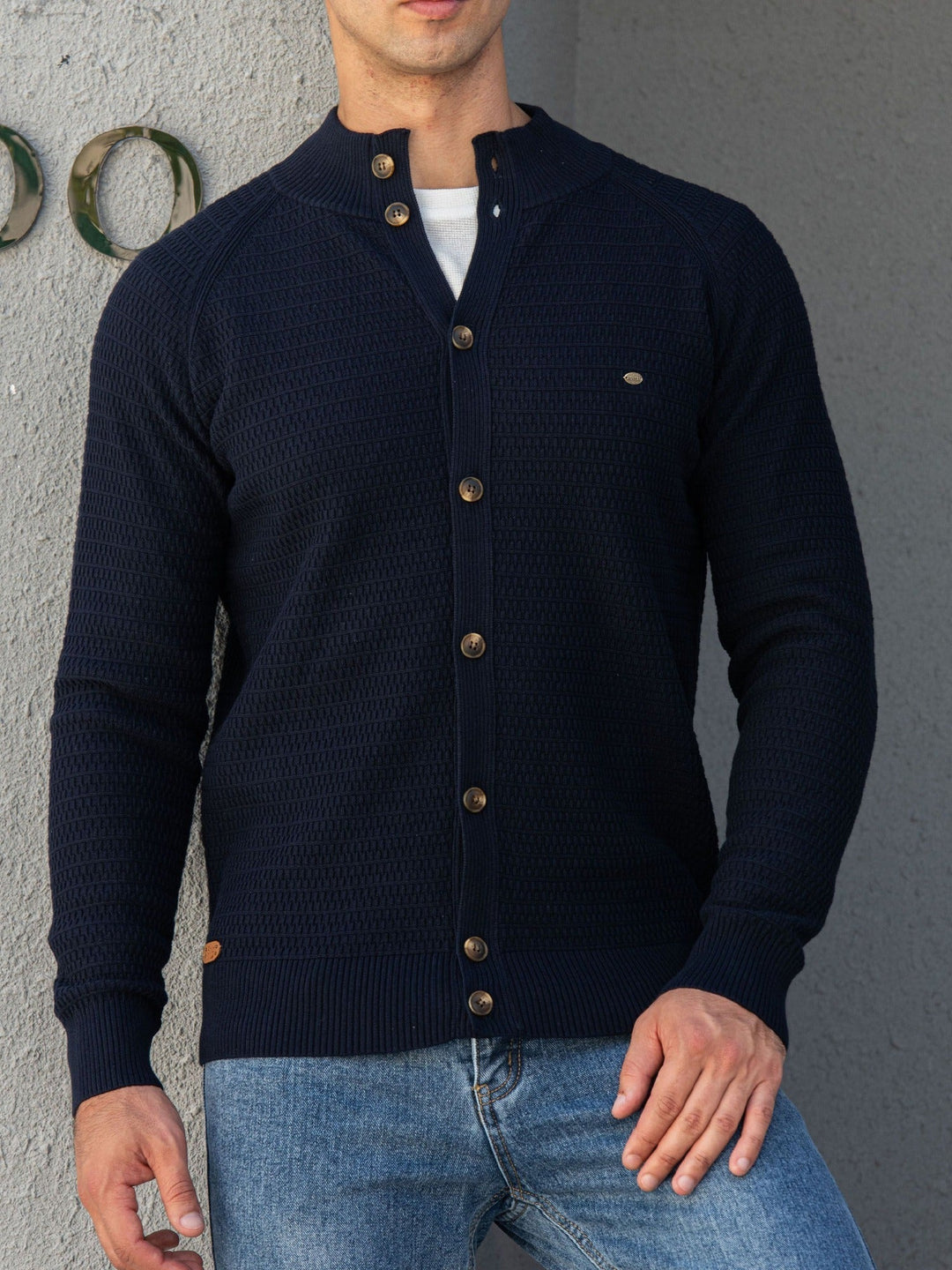 Mænds Klippede Sweater med Stativ Krave 1