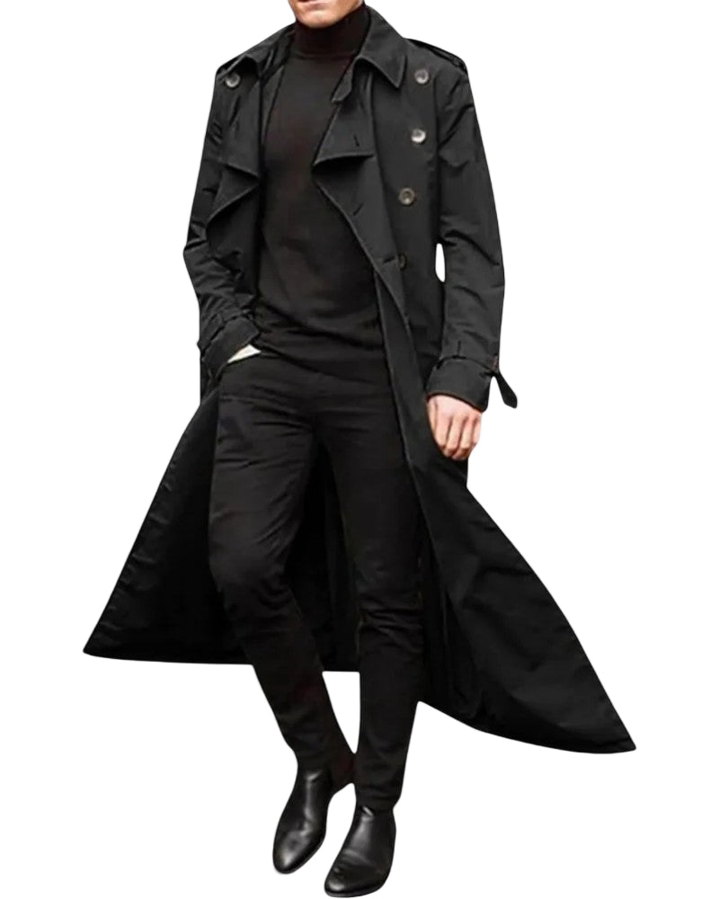 Mænds Lang Dobbeltradet Trenchcoat Moderne Stil 0