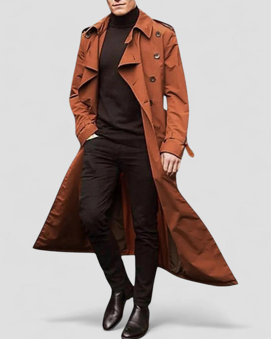 Mænds Lang Dobbeltradet Trenchcoat Moderne Stil 2
