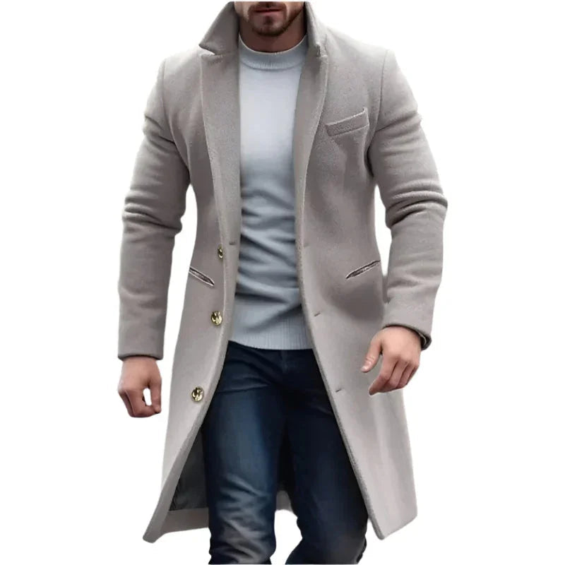 Mænds Lang Trenchcoat Klassisk Stil 0