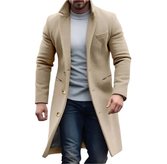 Mænds Lang Trenchcoat Klassisk Stil 4