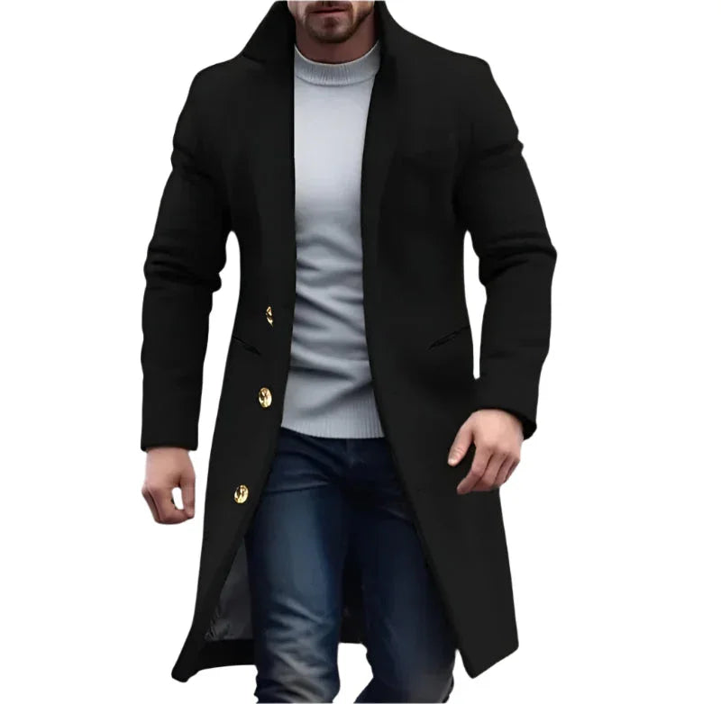 Mænds Lang Trenchcoat Klassisk Stil 5