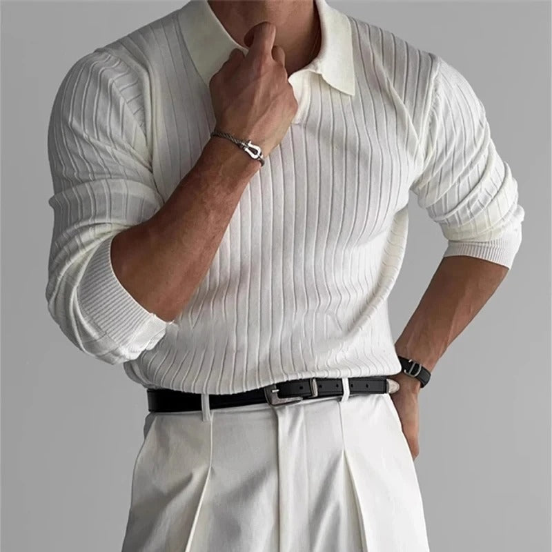 Mænds Langærmet Polo Shirt V-Hals Stil 1