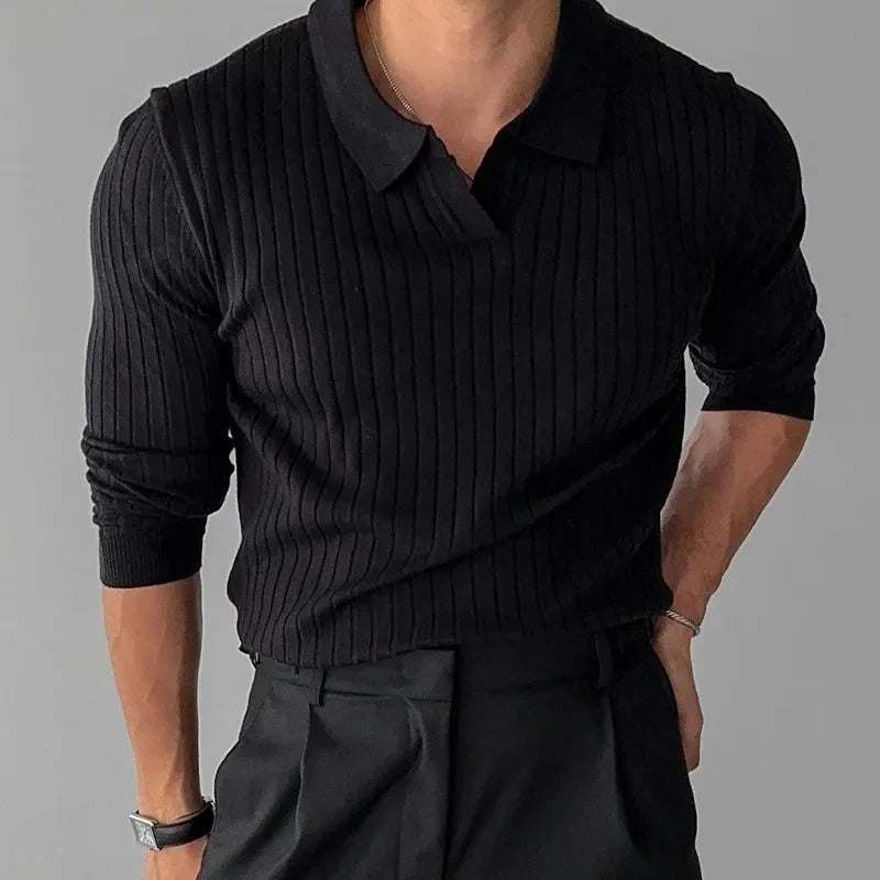 Mænds Langærmet Polo Shirt V-Hals Stil 2