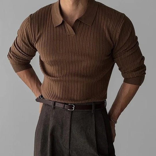 Mænds Langærmet Polo Shirt V-Hals Stil 3