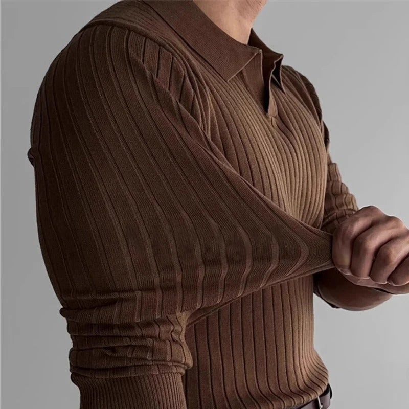 Mænds Langærmet Polo Shirt V-Hals Stil 4