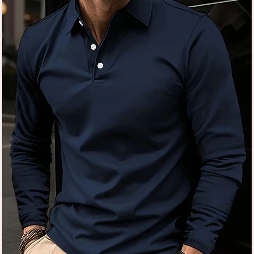 Mænds Langærmet Poloshirt Klassisk Stil 1