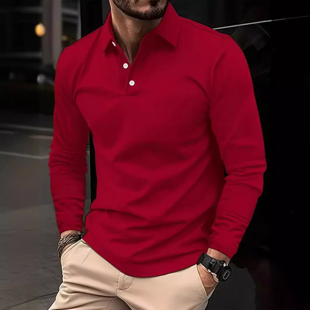 Mænds Langærmet Poloshirt Klassisk Stil 2