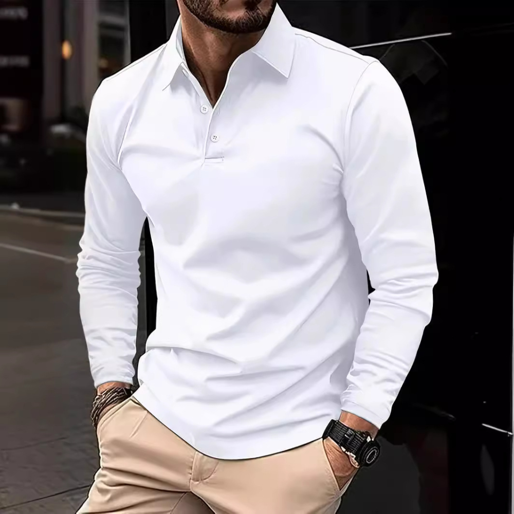 Mænds Langærmet Poloshirt Klassisk Stil 3