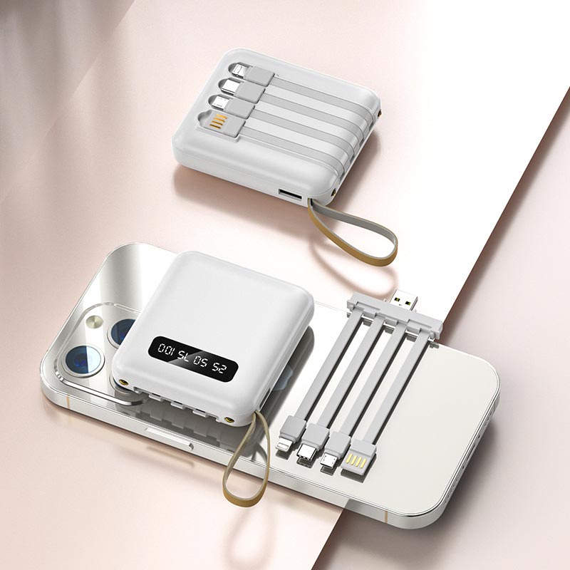 Mini Powerbank 20000mAh med Integrerede Kabler 0