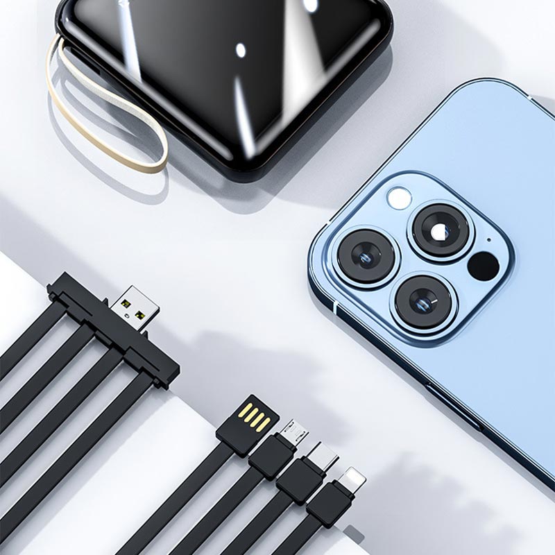 Mini Powerbank 20000mAh med Integrerede Kabler 7