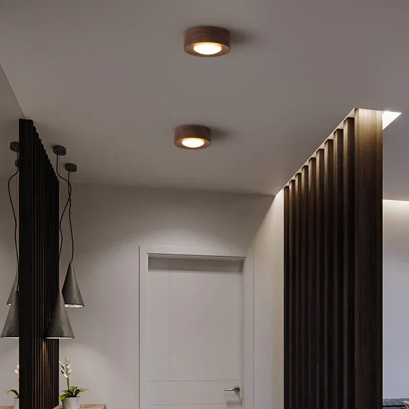 Moderne Loftslampe i Valnød med Guld Detaljer 4