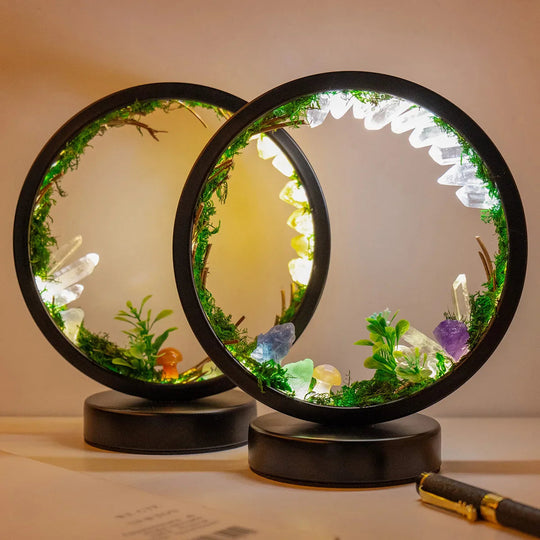 Natlampe med Cirkulær Ramme og Krystaller 2