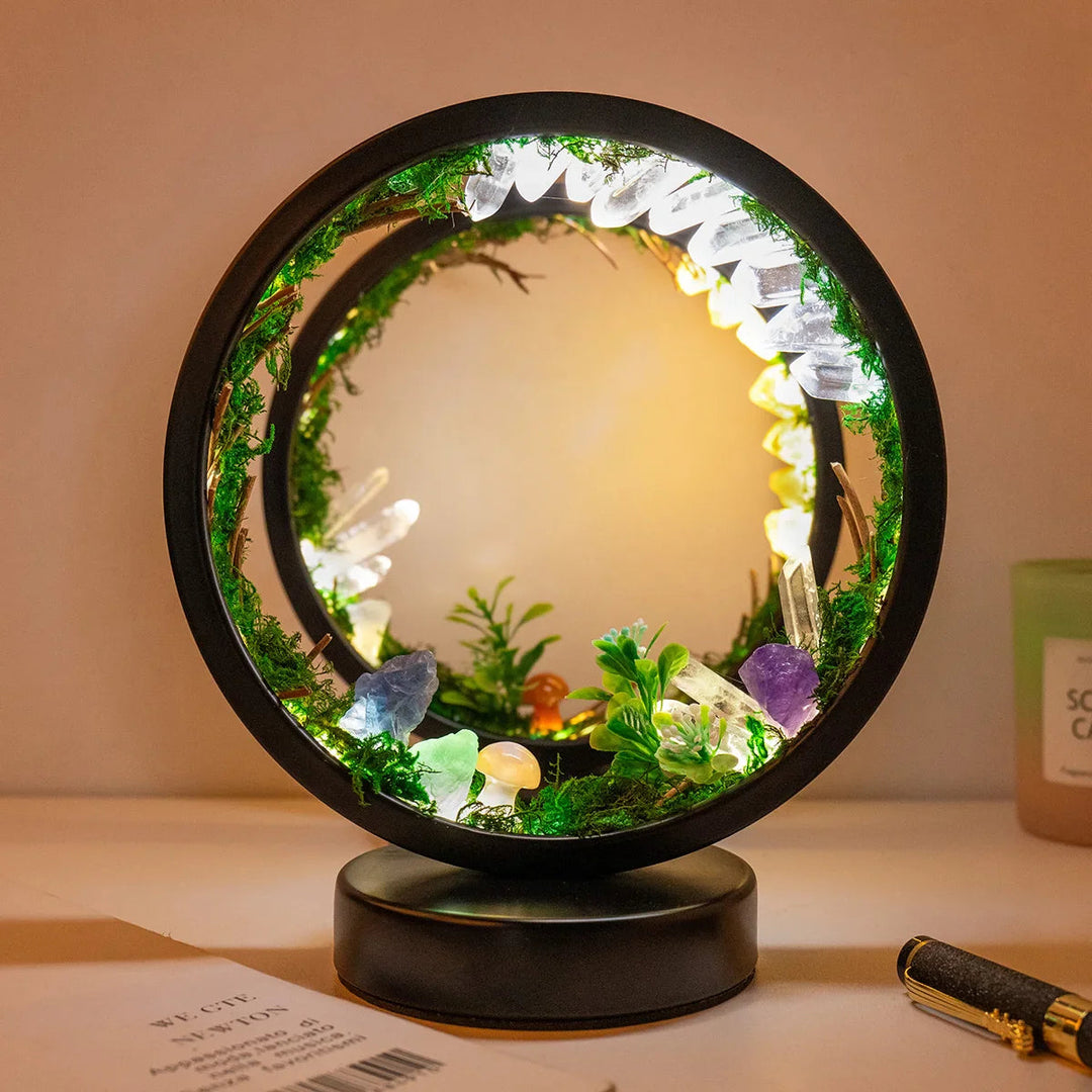Natlampe med Cirkulær Ramme og Krystaller 5