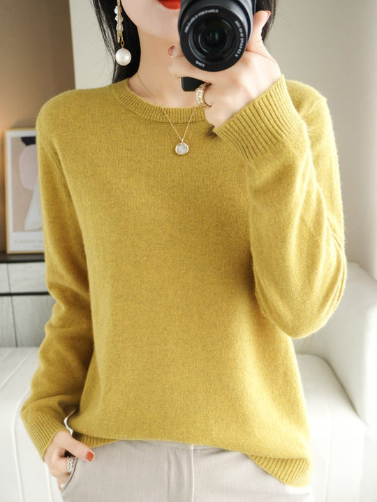 Kvinders Pullover O-Neck Langærmet Merino Uld Sweater