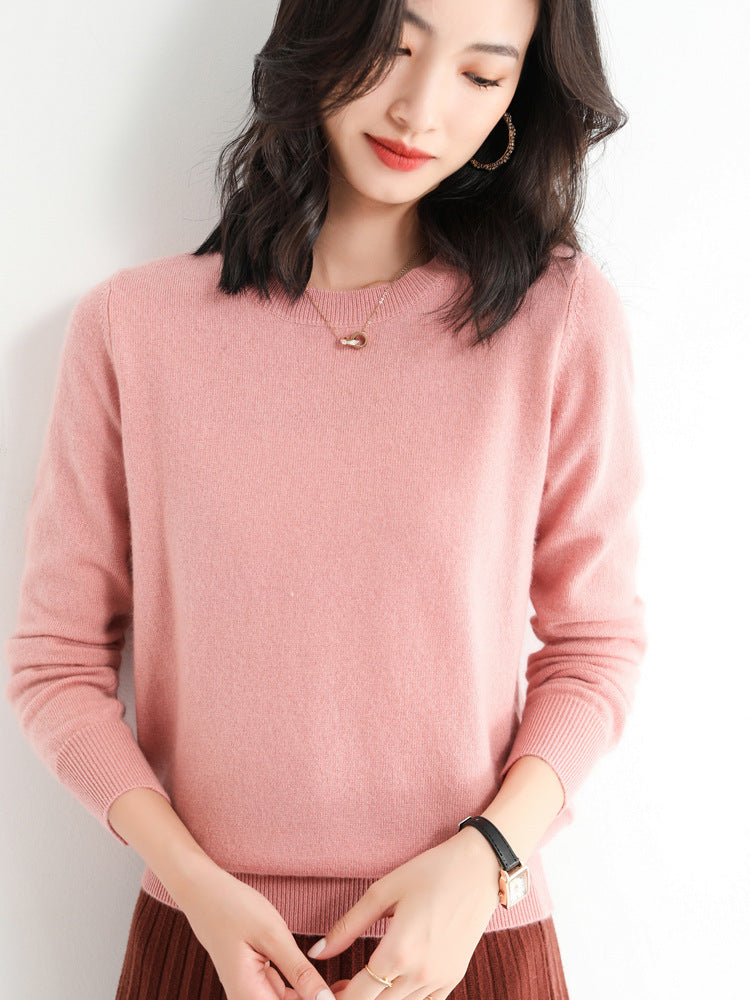 Kvinders Pullover O-Neck Langærmet Merino Uld Sweater