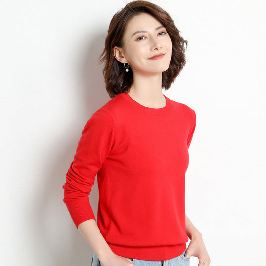 Kvinders Pullover O-Neck Langærmet Merino Uld Sweater
