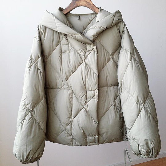 Kort Dunjakke Dame med Hætte - Vinterjakke i Puffer Stil