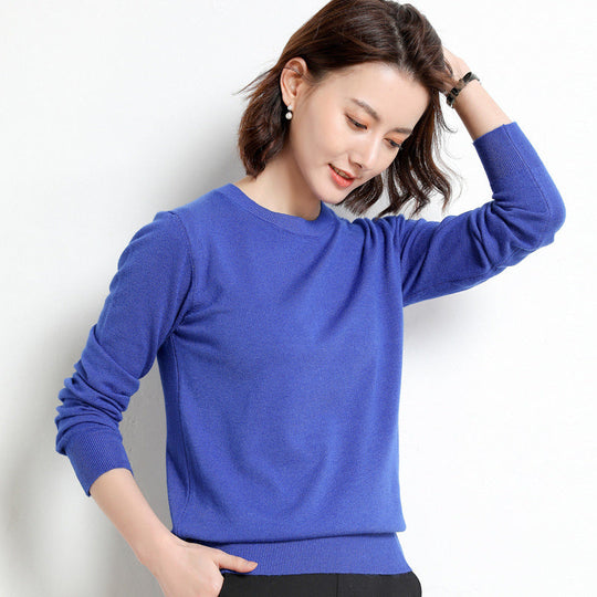 Kvinders Pullover O-Neck Langærmet Merino Uld Sweater