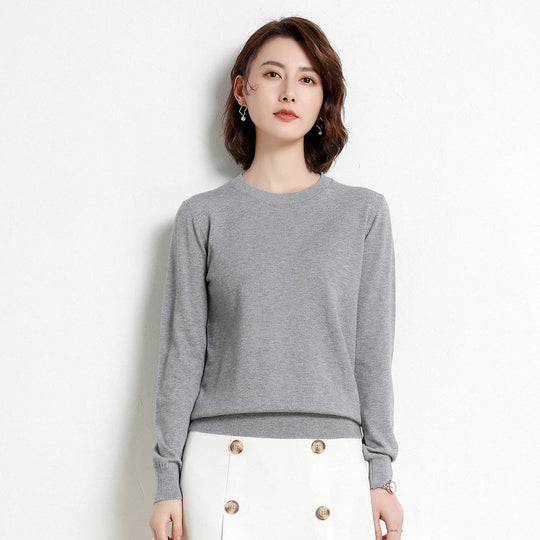 Kvinders Pullover O-Neck Langærmet Merino Uld Sweater