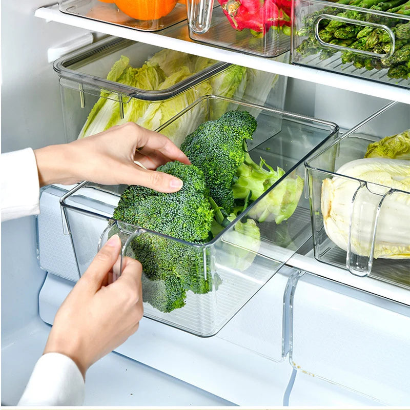 Opbevaringsbakke til køleskab med håndtag og transparent design 1