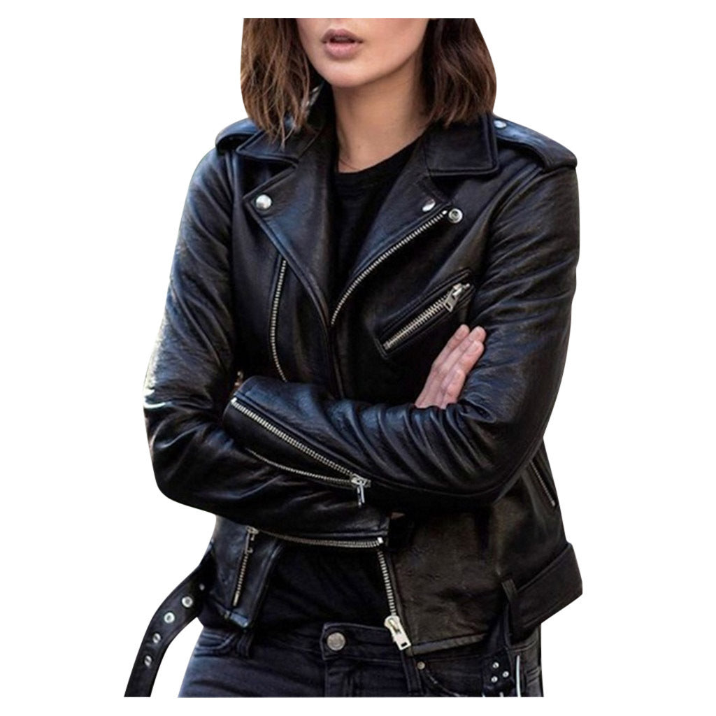 Overgangsjakke Dame Casual Bikerstil med Lynlås 1