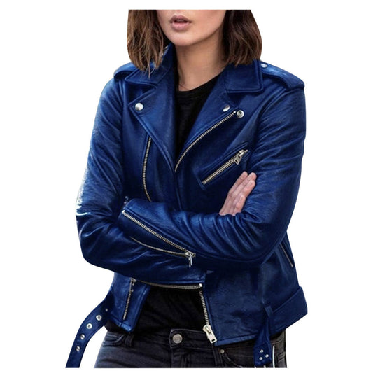 Overgangsjakke Dame Casual Bikerstil med Lynlås 2