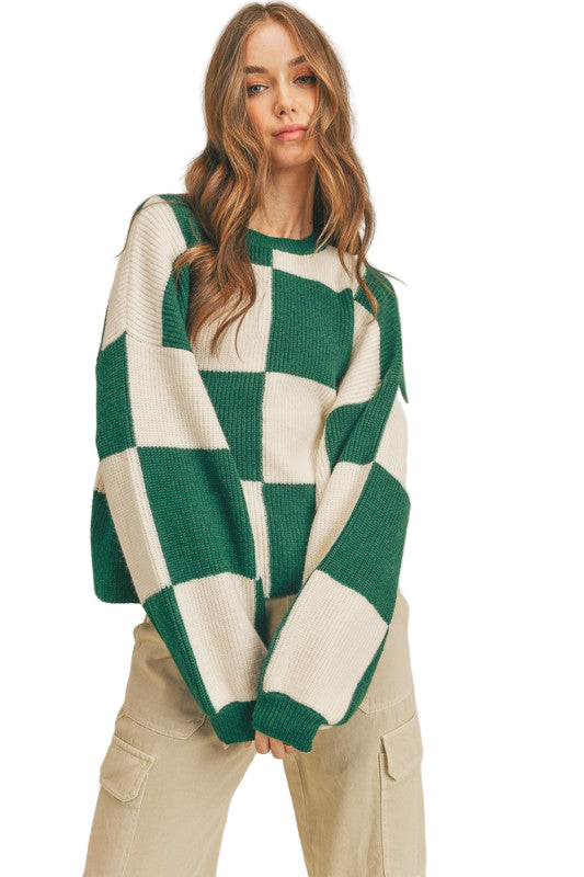 Oversized Pullover Tjekket Mønster til Mænd i Grøn 0