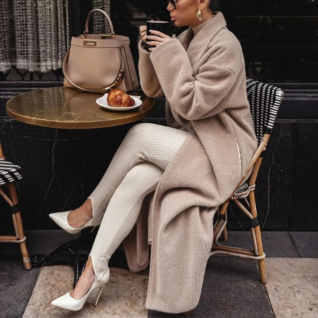Kvinder Fleecejakke Grå Elegant Oversized Polyester-1