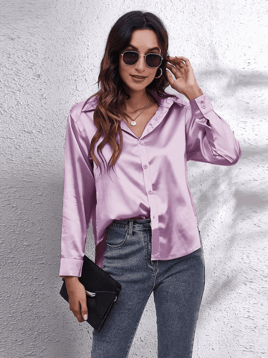 Skjortebluse Dame Langærmet Satin Tidløst Design 3