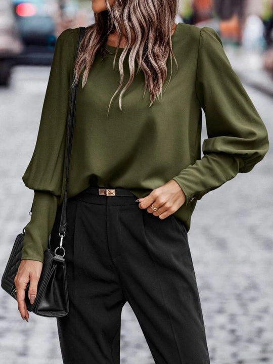 Skjortebluse Dame Rund Hals Lantern Sleeve Polyester 2