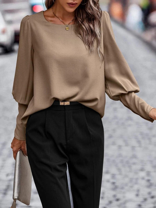 Skjortebluse Dame Rund Hals Lantern Sleeve Polyester 3