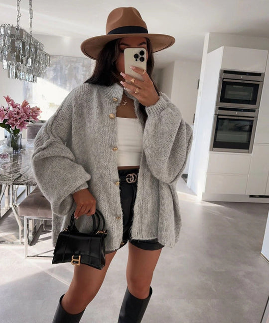 Striktrøjer Dame Oversized Cardigan Med Knappet Front 2
