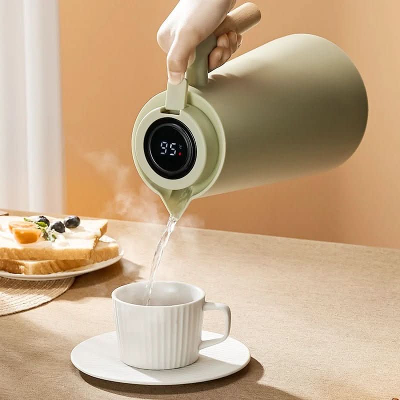 Termokande Med Temperaturdisplay Og Træhåndtag - Moderne Design Til Hverdag Og Udendørs Aktiviteter 1