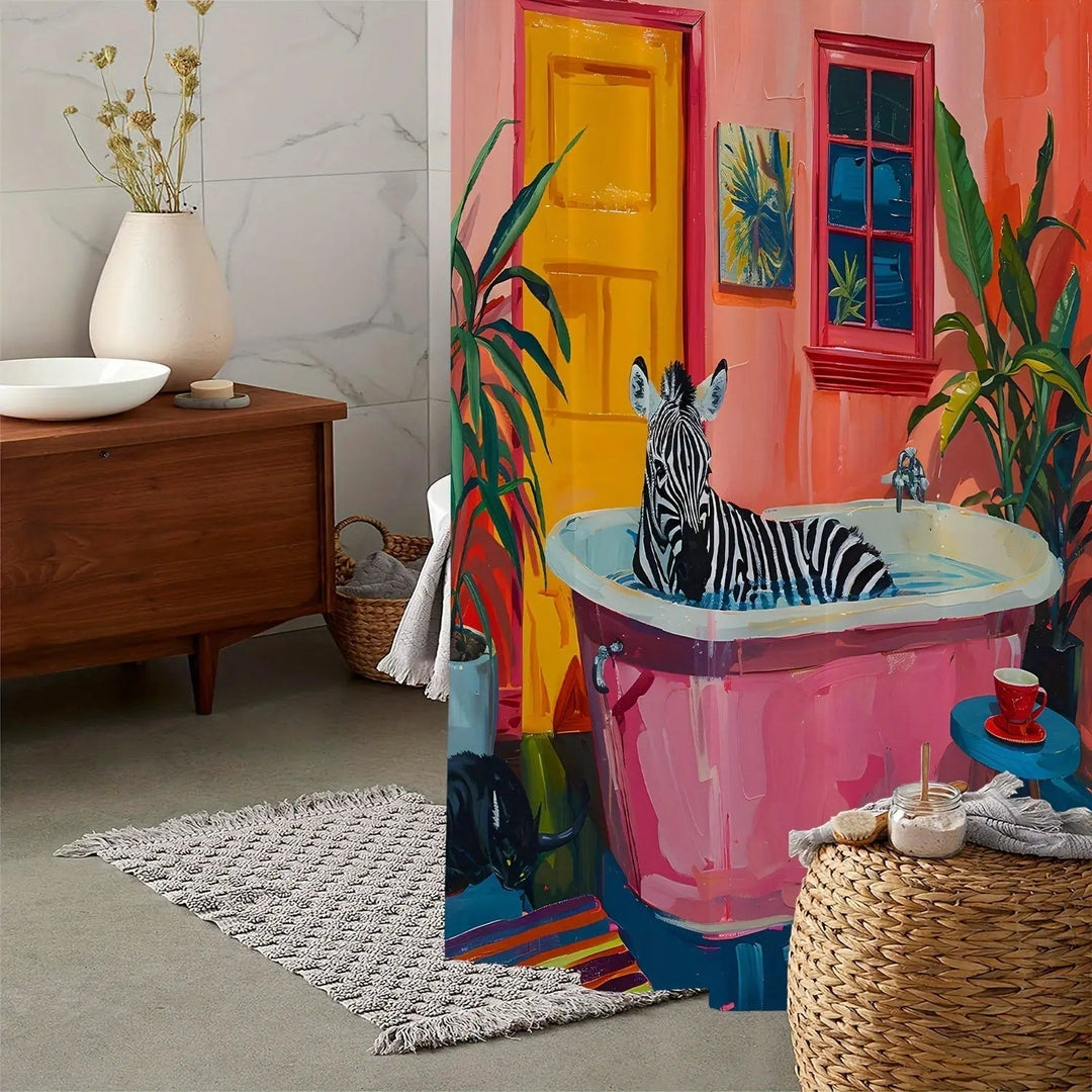 Tropisk Bruseforhæng Zebra Design til Badeværelse 1