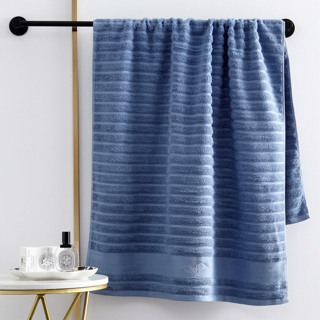 Unisex Badehåndklæde Ribbet Struktur med Broderi 0