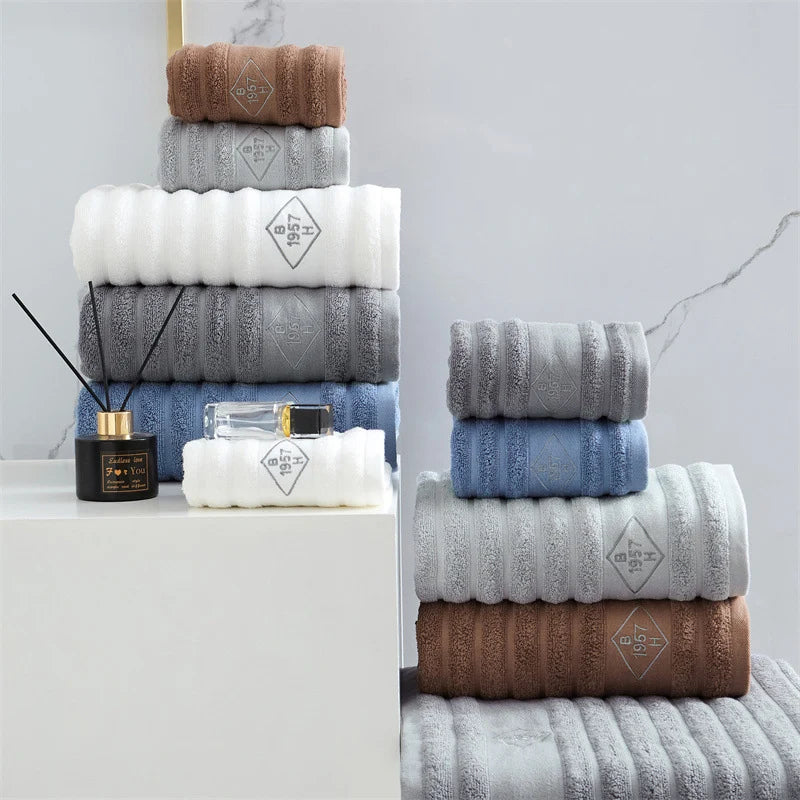Unisex Badehåndklæde Ribbet Struktur med Broderi 3