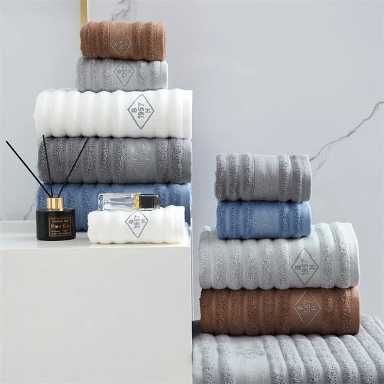 Unisex Badehåndklæde Ribbet Struktur med Broderi 3