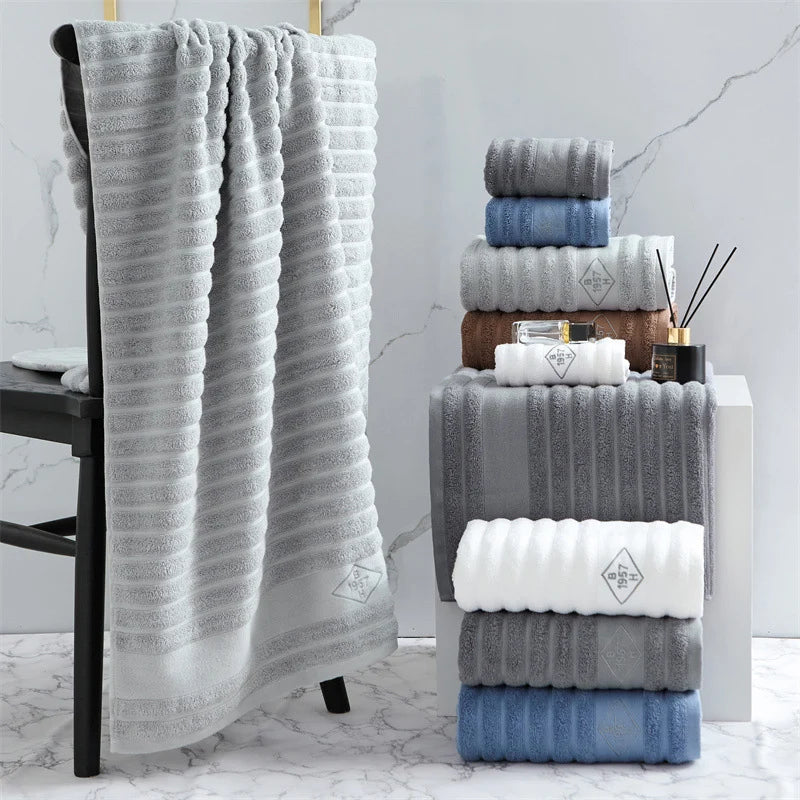 Unisex Badehåndklæde Ribbet Struktur med Broderi 4