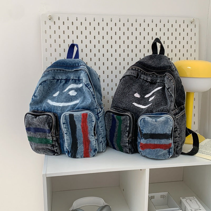 Unisex Denim Rygsæk med Kunstnerisk Design 1