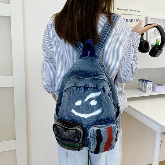 Unisex Denim Rygsæk med Kunstnerisk Design 2