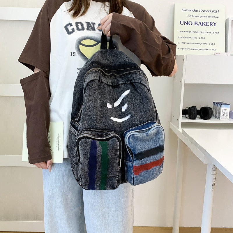 Unisex Denim Rygsæk med Kunstnerisk Design 3