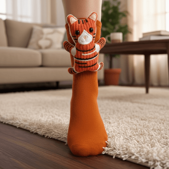 Unisex Hussokker med 3D Dyreaccent Komfortabel og Skridsikker Design 3