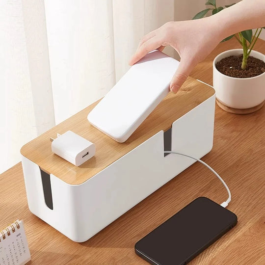 Unisex Kabelopbevaringsboks med Bambuslåg og Minimalistisk Design 2