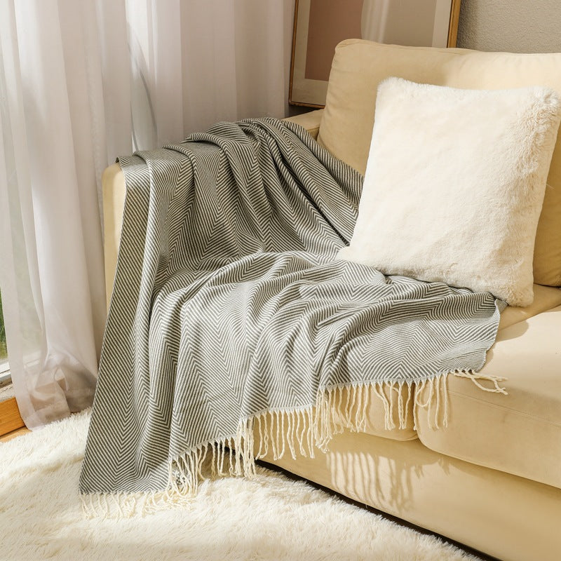 Unisex Tæppe med Sildebensmønster Klassisk Design 8