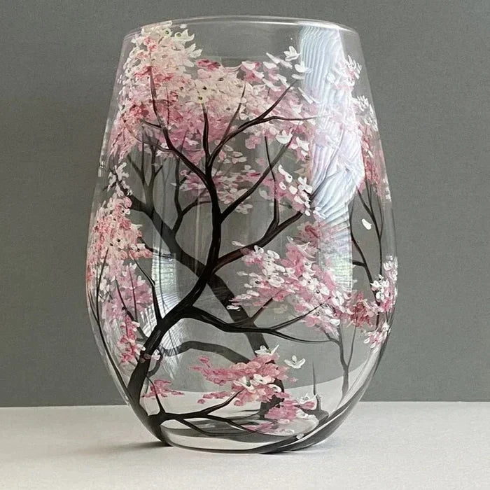 Unisex Vinglas Håndmalet Årstidstræ Design 1
