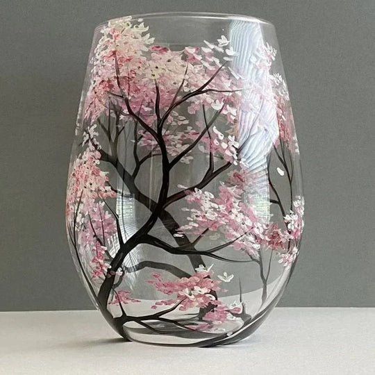 Unisex Vinglas Håndmalet Årstidstræ Design 1