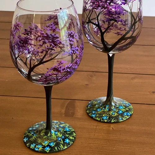 Unisex Vinglas Håndmalet Årstidstræ Design 10