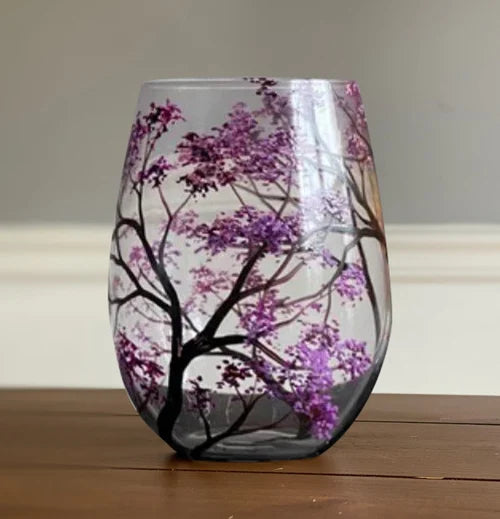 Unisex Vinglas Håndmalet Årstidstræ Design 11
