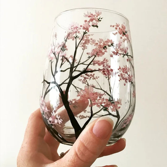 Unisex Vinglas Håndmalet Årstidstræ Design 2